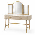 Schminktisch mit drei Spiegeln, Holz und Metall, Beige/Gold, 120cm