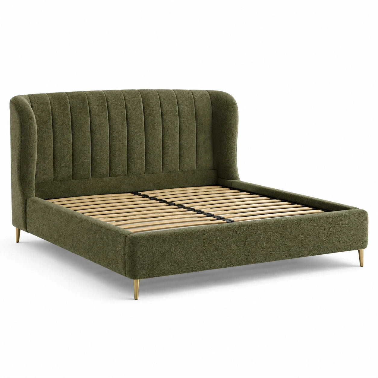 Doppelbett Stoff Grün mit Holzrahmen 200x180 cm