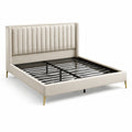 Polsterbett 200x180 cm Stoff Stahlrahmen Beige