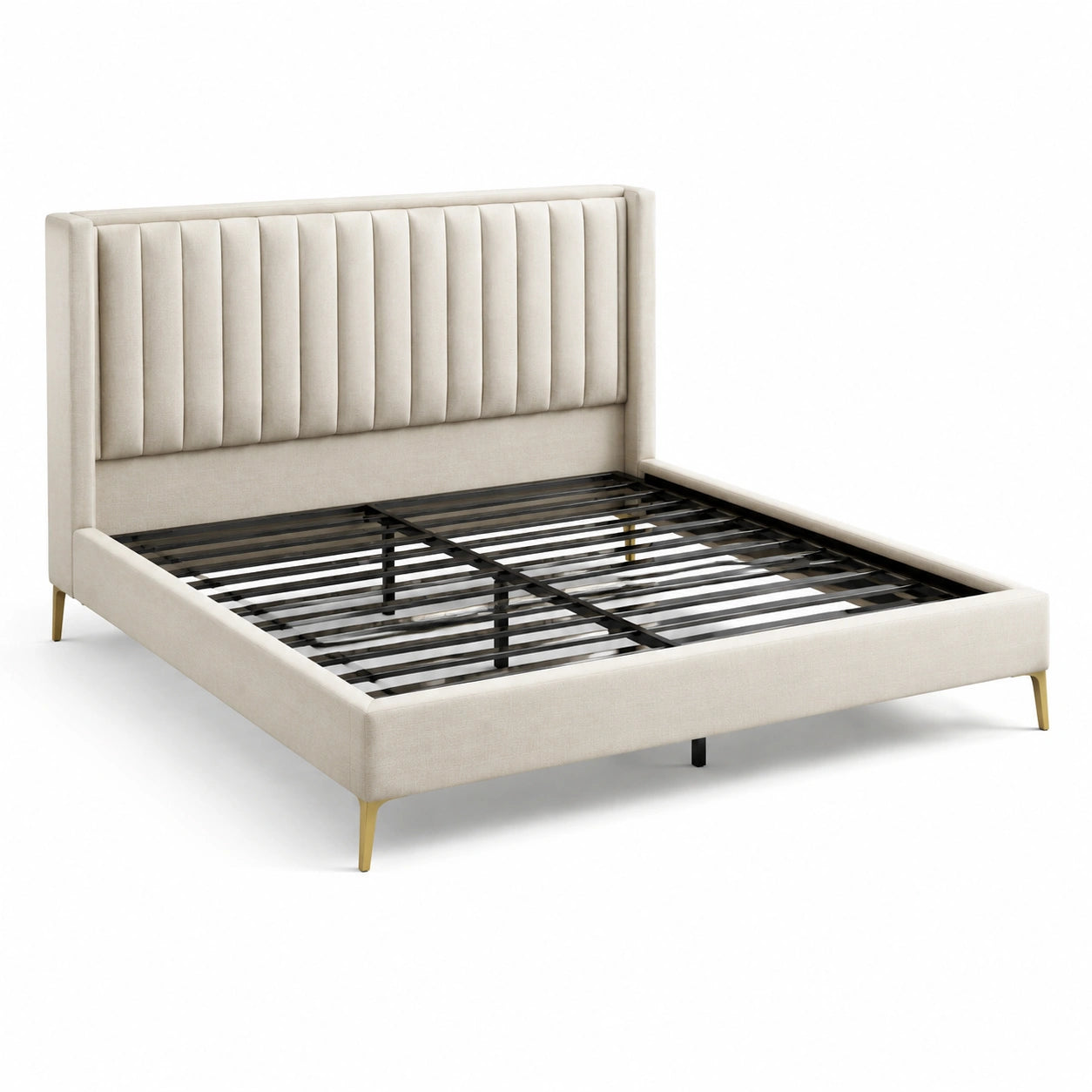 Polsterbett 200x180 cm Stoff Stahlrahmen Beige