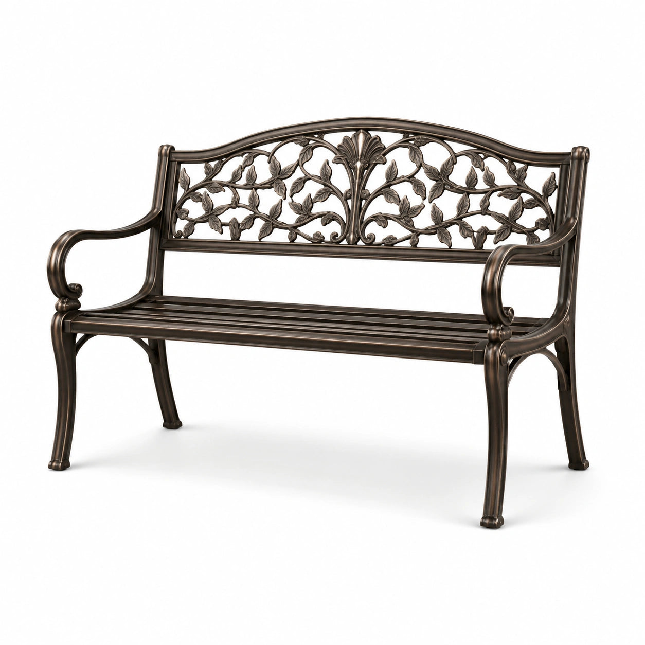 Gartenbank aus Aluminium mit Bronzedekor