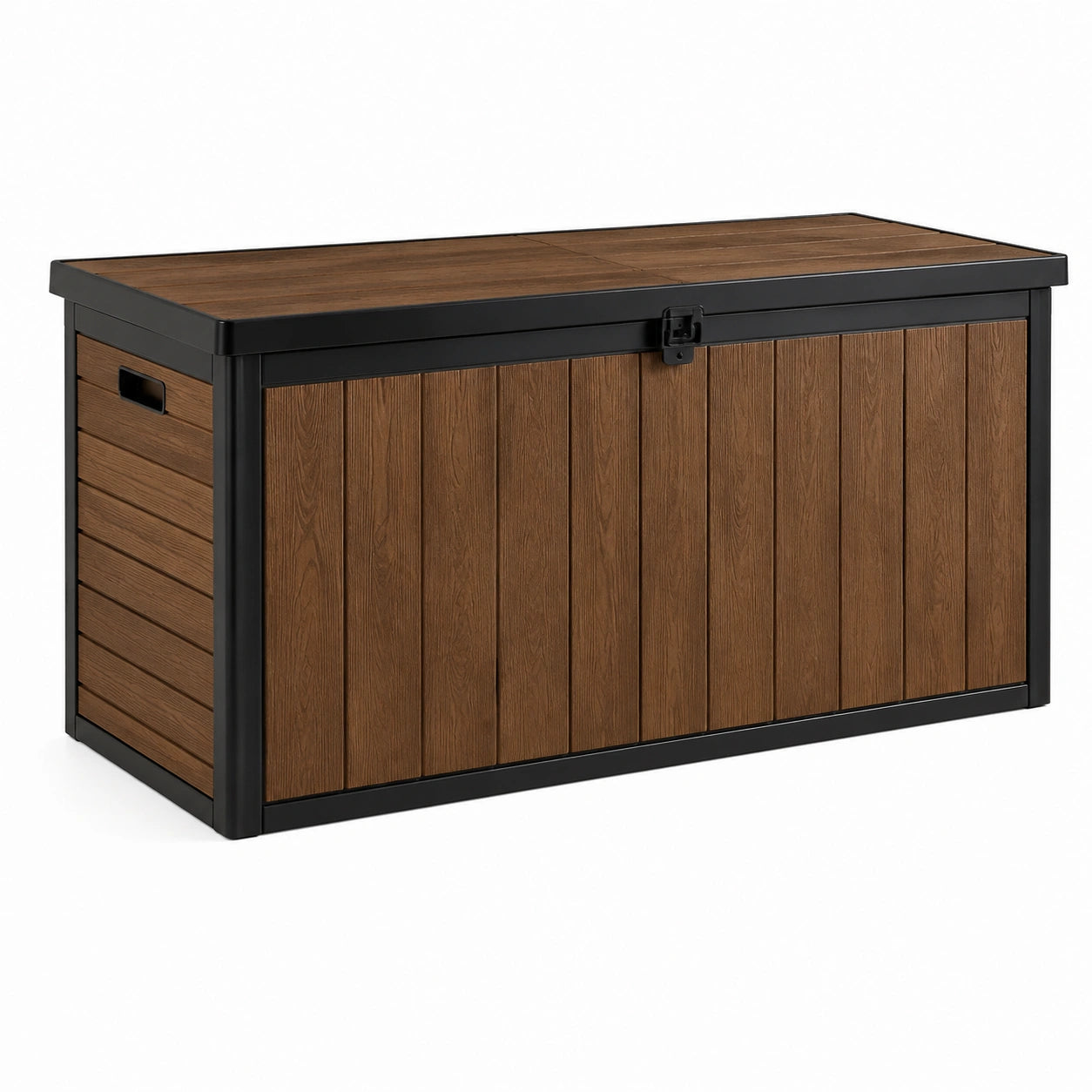 Gartenbox aus Kunststoff in Holzoptik mit Aluminiumrahmen 120cm x 60cm x 55cm Braun/Schwarz