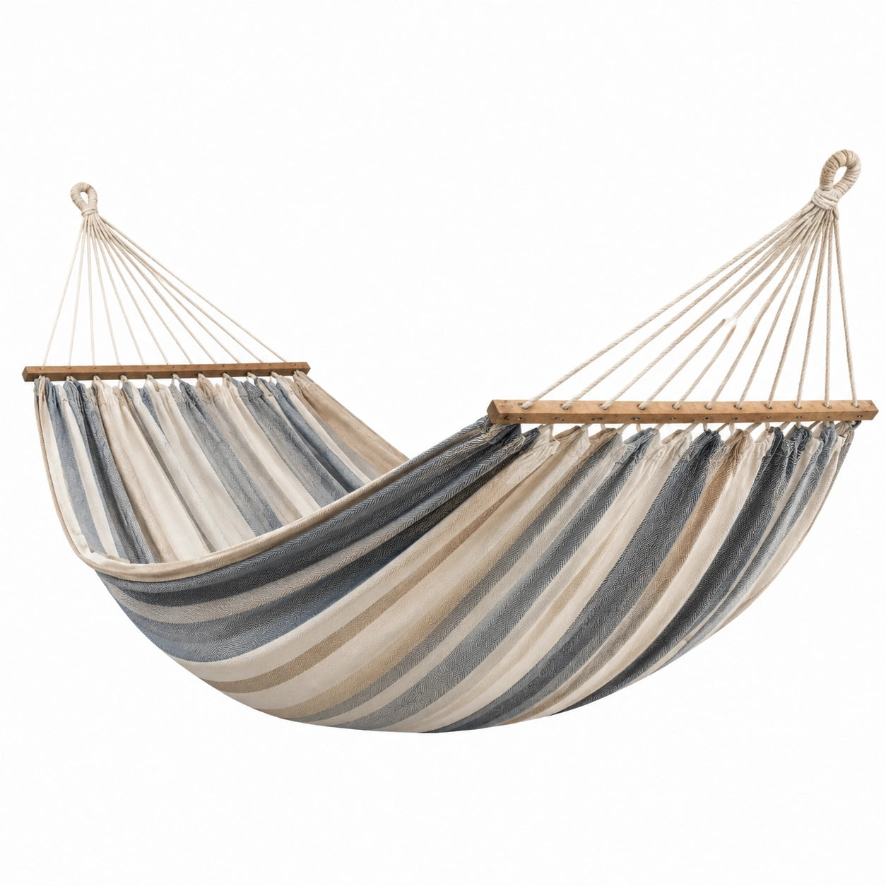 Baumwollhängematte mit Streifen in Beige/Blau 260 cm