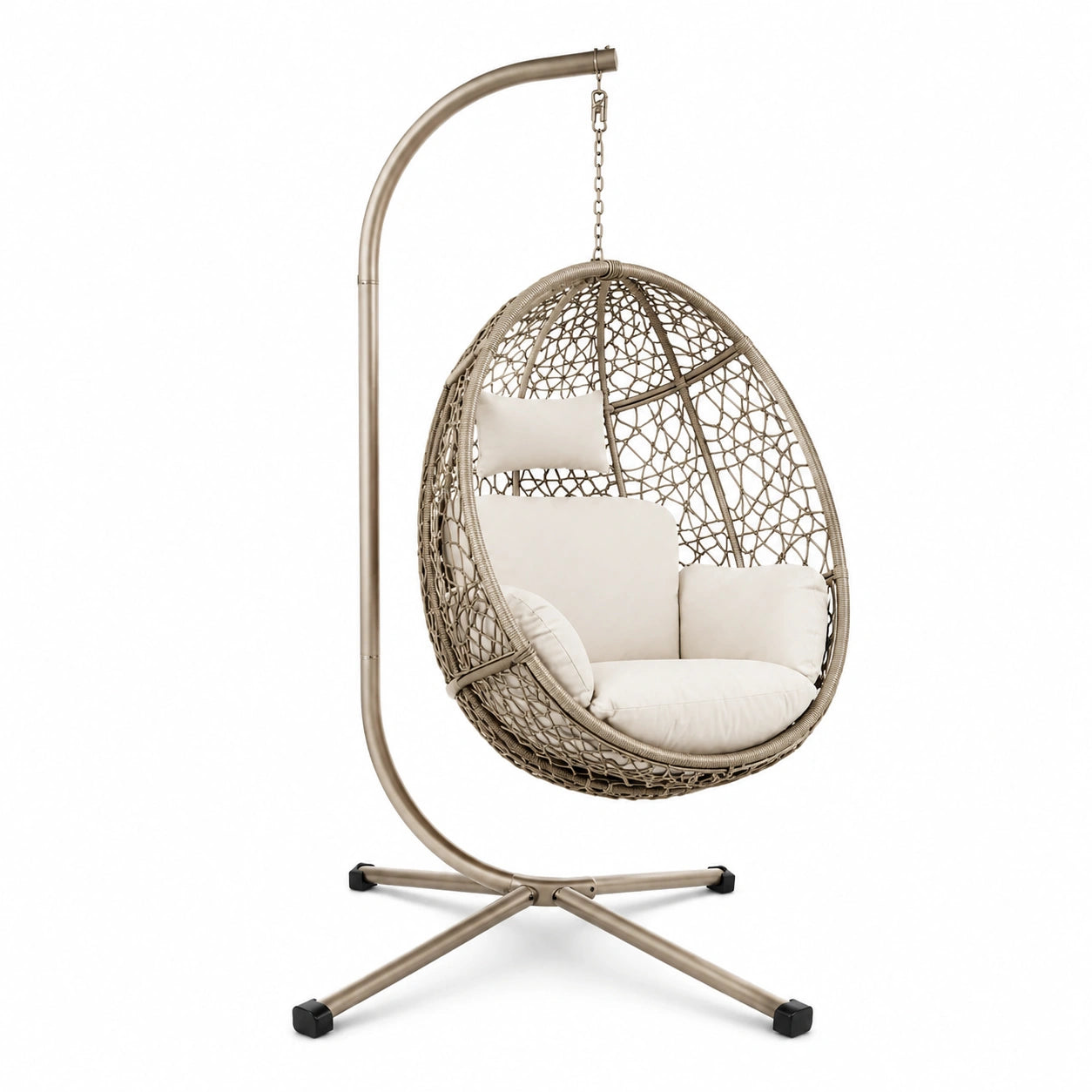 Hängesessel Metall und Polyrattan Beige mit Kissen 95x195 cm