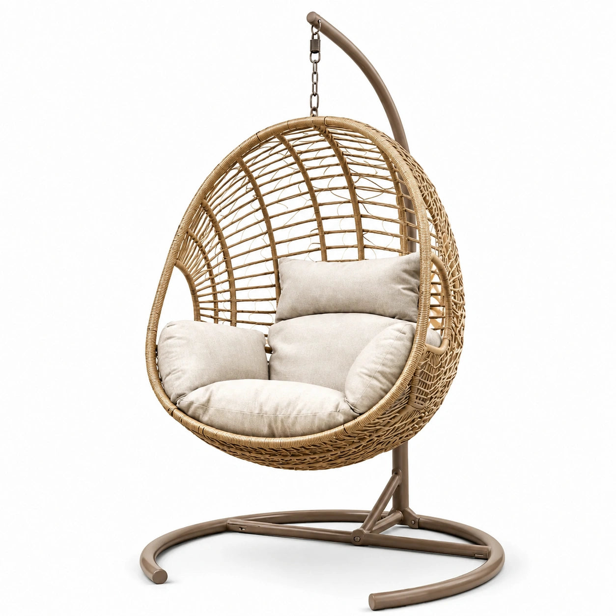 Hängesessel aus Polyrattan mit Metallrahmen und Kissen, Natur/Creme