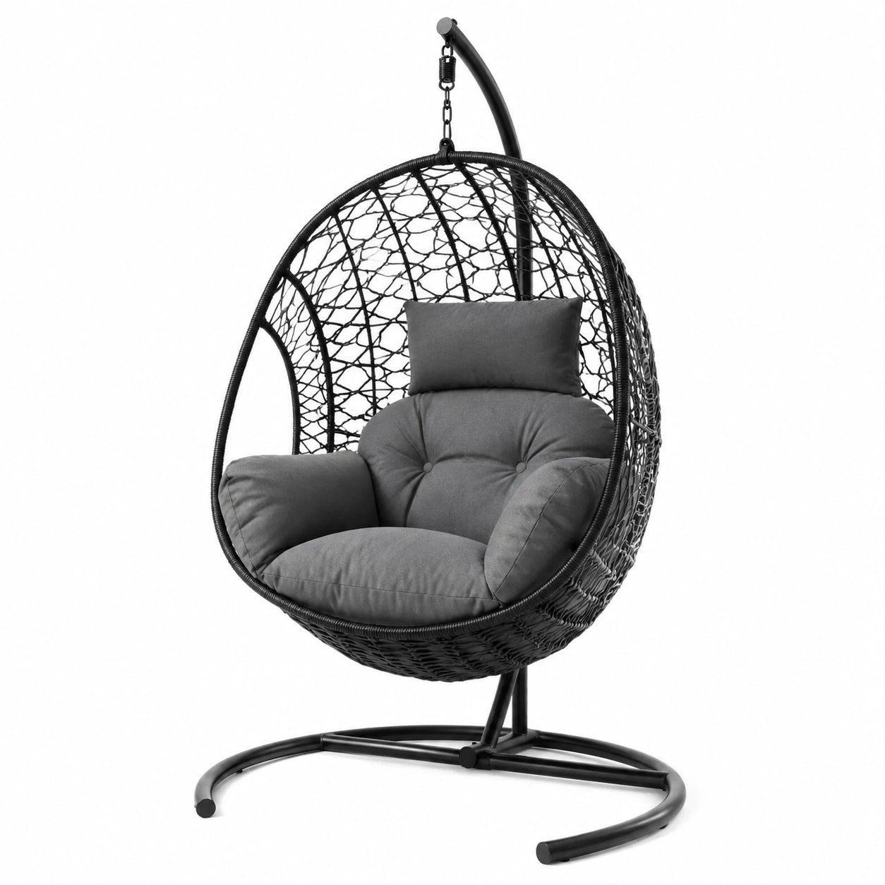 Rattan-Hängesessel mit Stahlrahmen, 130 cm, Schwarz/Grau