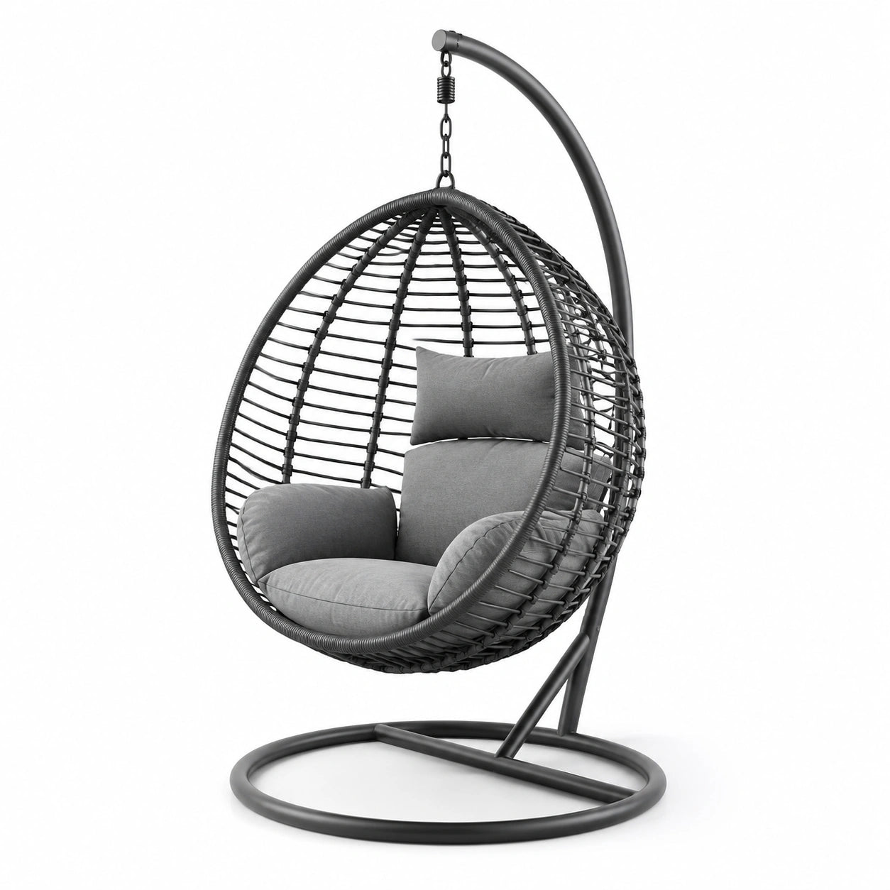 Hängesessel Rattan mit Stahlgestell und Polster Grau