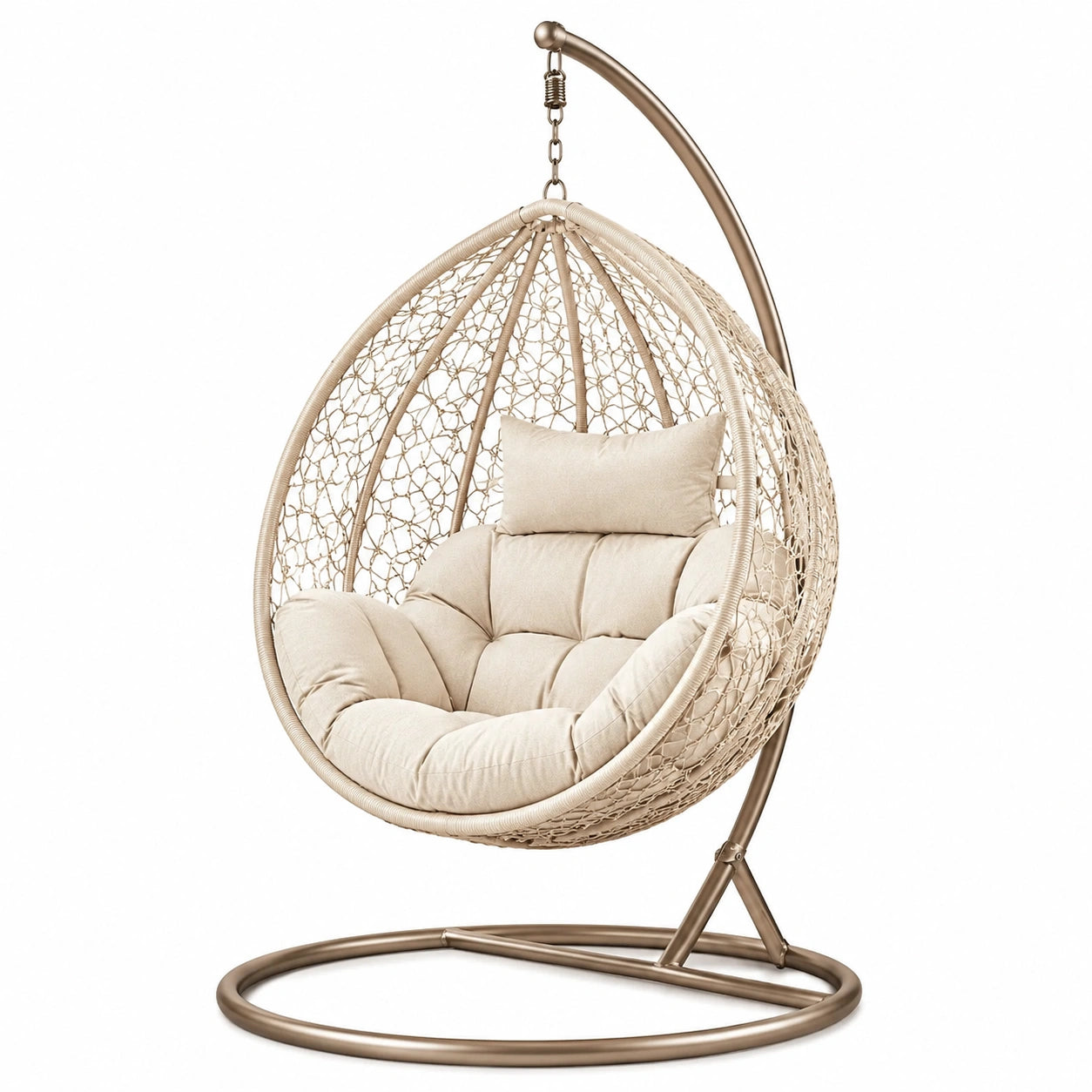 Hängesessel aus Polyrattan mit Stahlrahmen und Polyesterkissen, Beige, 200cm