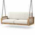 Schaukelbank aus Teakholz mit Polyesterpolsterung, Beige