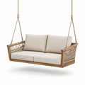 Teakholz Schaukelbank mit Kissen und synthetischem Seil, Beige