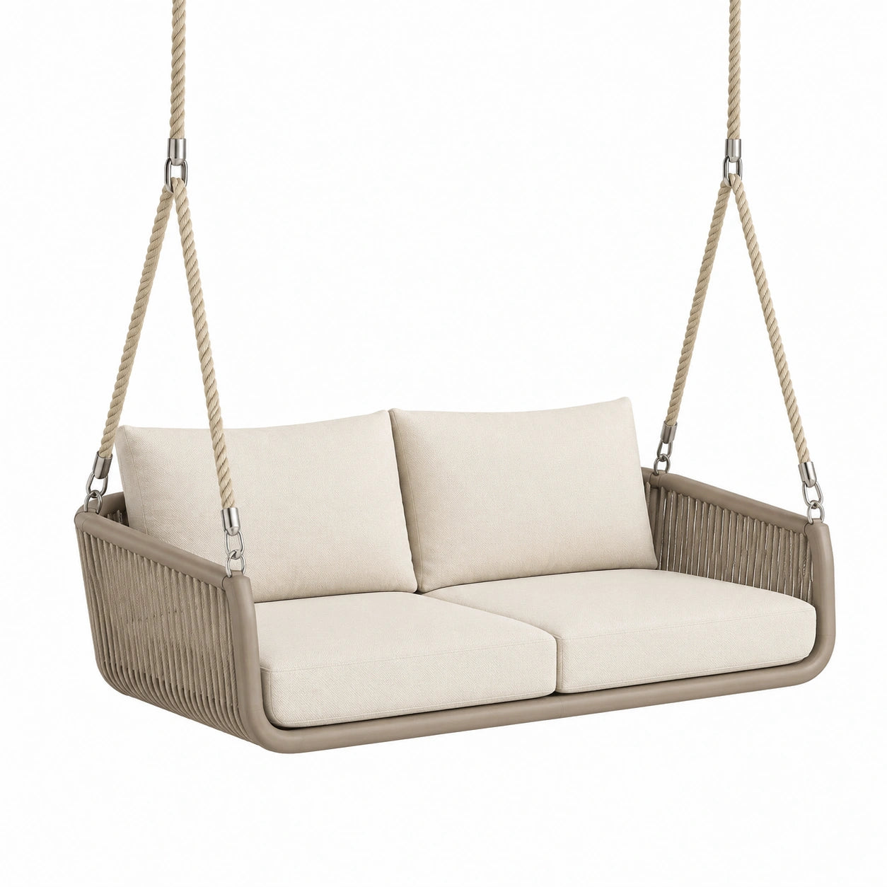 Gartenschaukelbank mit Kissen aus Aluminium und Polypropylen Seilen Beige